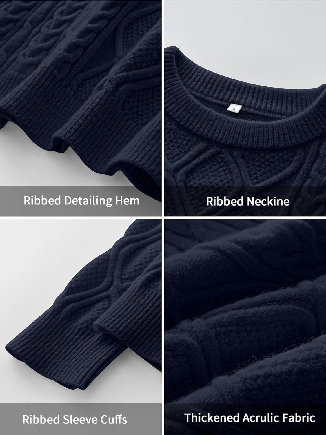 imageANRABESS Women Oversized Chunky Cable Knitted Vintage Sweater 2025 Fall Winter OutfitsNavy Blue