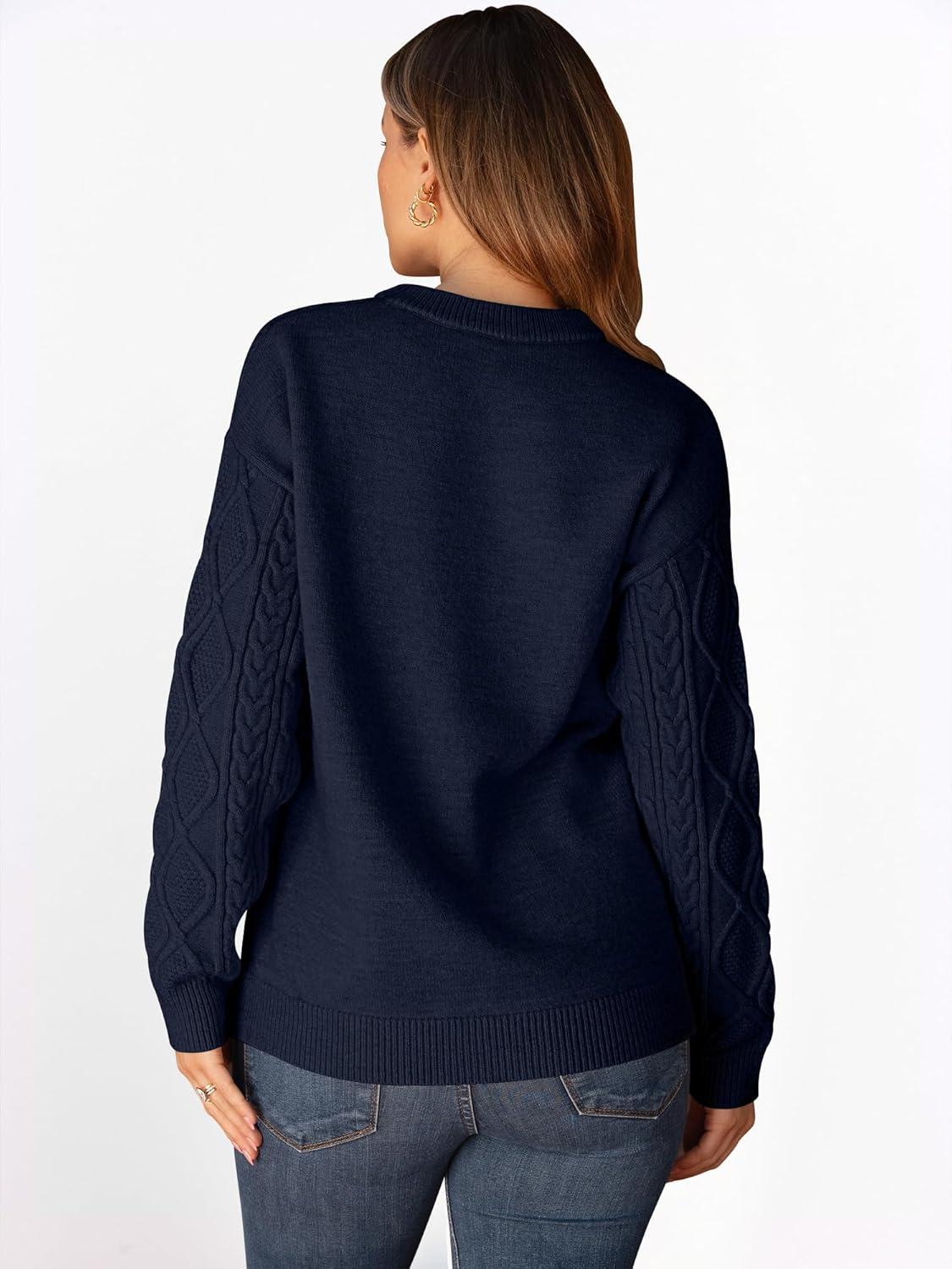 imageANRABESS Women Oversized Chunky Cable Knitted Vintage Sweater 2025 Fall Winter OutfitsNavy Blue