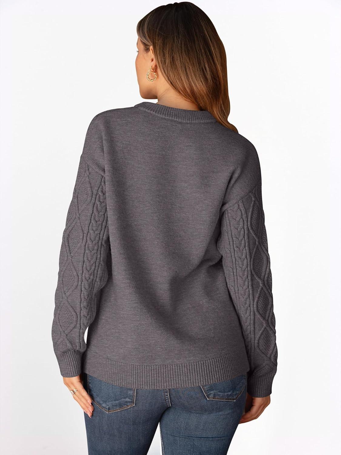 imageANRABESS Women Oversized Chunky Cable Knitted Vintage Sweater 2025 Fall Winter OutfitsNutmeg