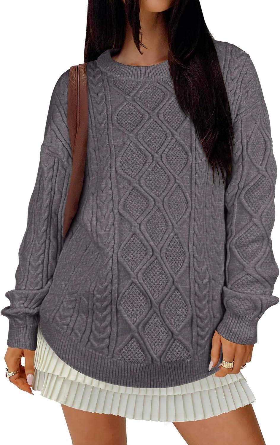 imageANRABESS Women Oversized Chunky Cable Knitted Vintage Sweater 2025 Fall Winter OutfitsNutmeg