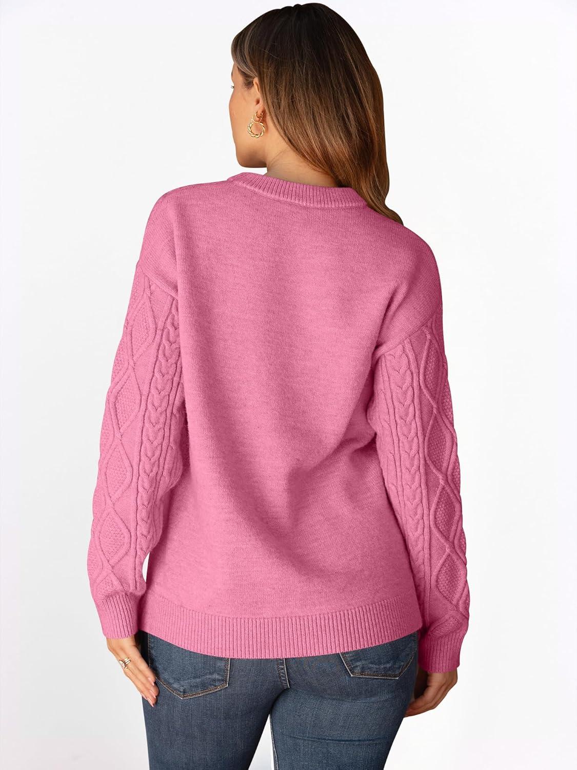 imageANRABESS Women Oversized Chunky Cable Knitted Vintage Sweater 2025 Fall Winter OutfitsPink