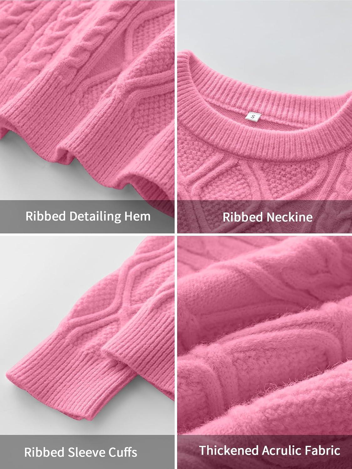 imageANRABESS Women Oversized Chunky Cable Knitted Vintage Sweater 2025 Fall Winter OutfitsPink