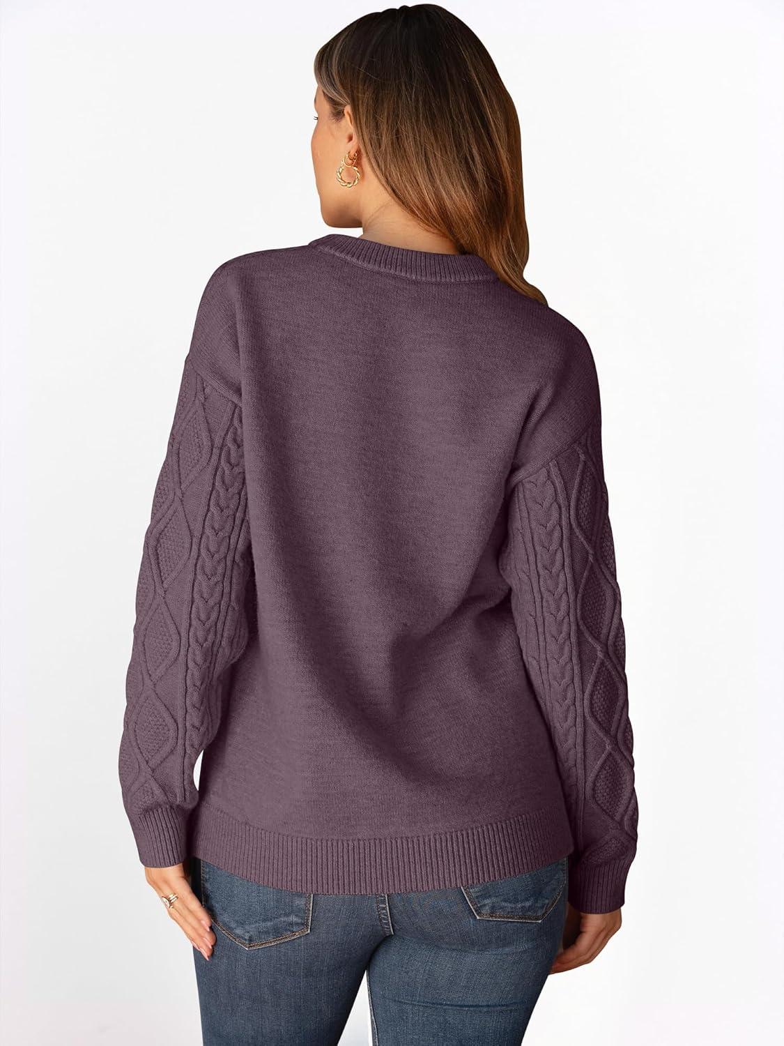 imageANRABESS Women Oversized Chunky Cable Knitted Vintage Sweater 2025 Fall Winter OutfitsPurple