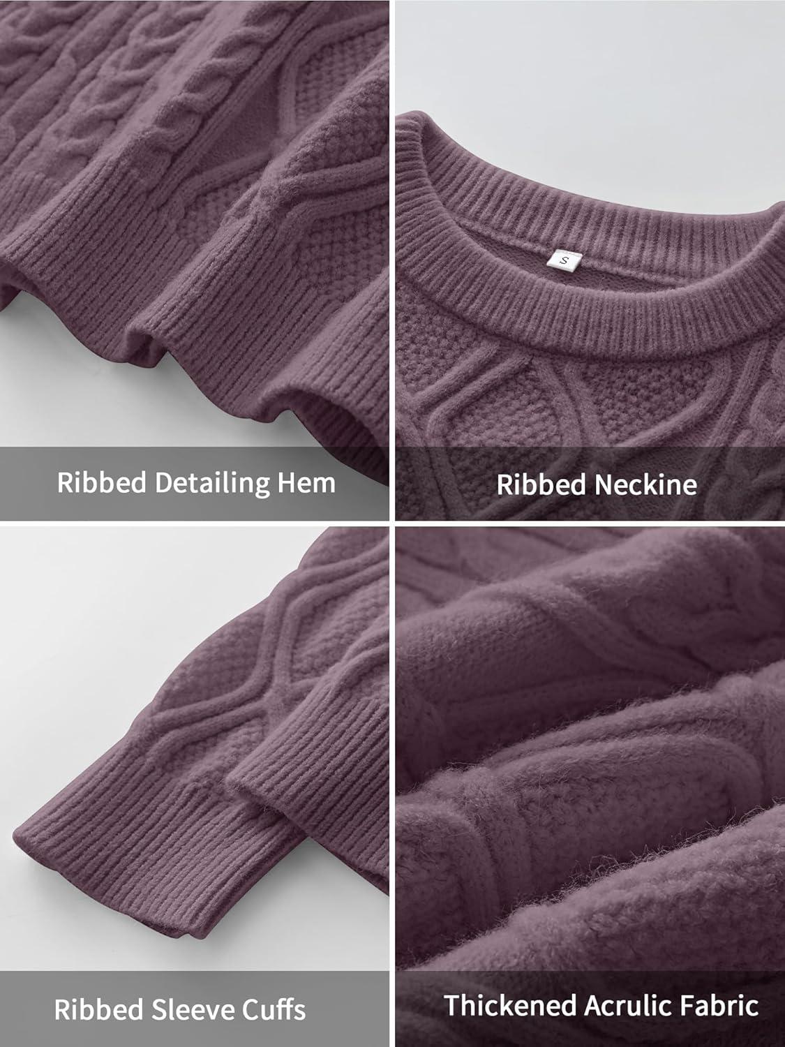 imageANRABESS Women Oversized Chunky Cable Knitted Vintage Sweater 2025 Fall Winter OutfitsPurple