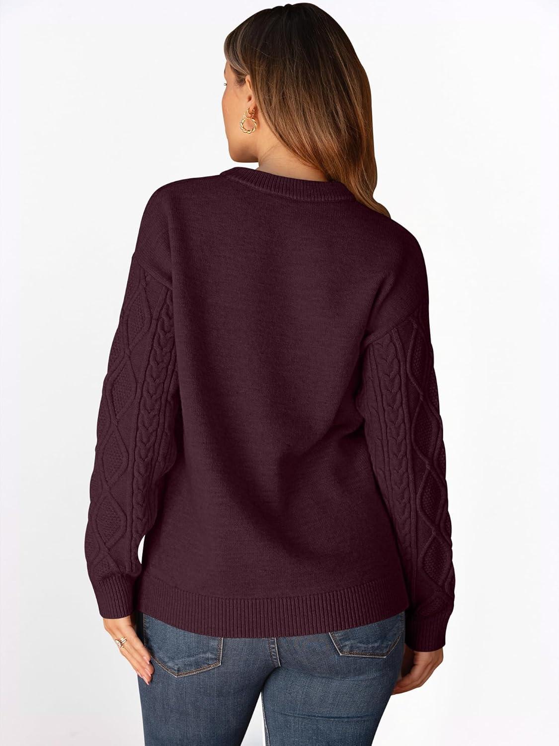 imageANRABESS Women Oversized Chunky Cable Knitted Vintage Sweater 2025 Fall Winter OutfitsWine Red