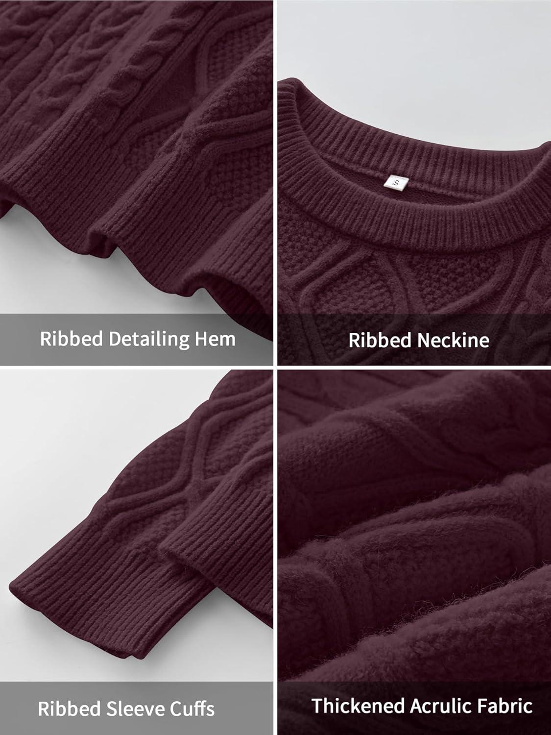 imageANRABESS Women Oversized Chunky Cable Knitted Vintage Sweater 2025 Fall Winter OutfitsWine Red