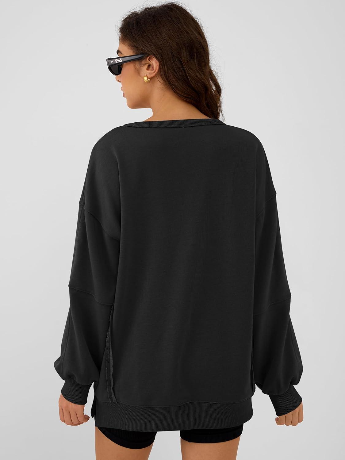imageANRABESS Women Oversized Long Sleeve Sweatshirts Crewneck Side Slit Loose Teen Girl Pullover Top 2025 Fall Y2K Trendy OutfitsBlack