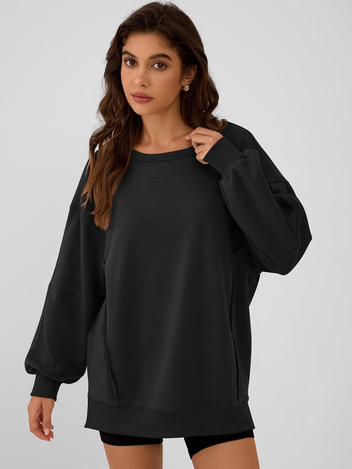 imageANRABESS Women Oversized Long Sleeve Sweatshirts Crewneck Side Slit Loose Teen Girl Pullover Top 2025 Fall Y2K Trendy OutfitsBlack