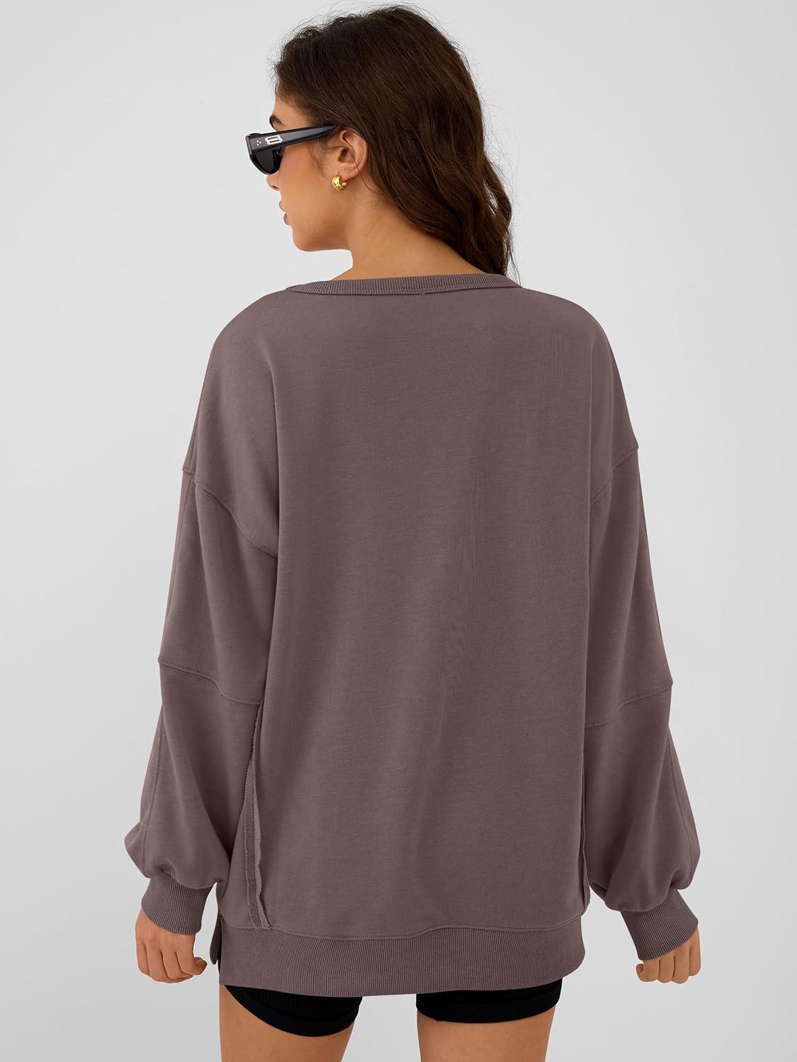 imageANRABESS Women Oversized Long Sleeve Sweatshirts Crewneck Side Slit Loose Teen Girl Pullover Top 2025 Fall Y2K Trendy OutfitsCamel