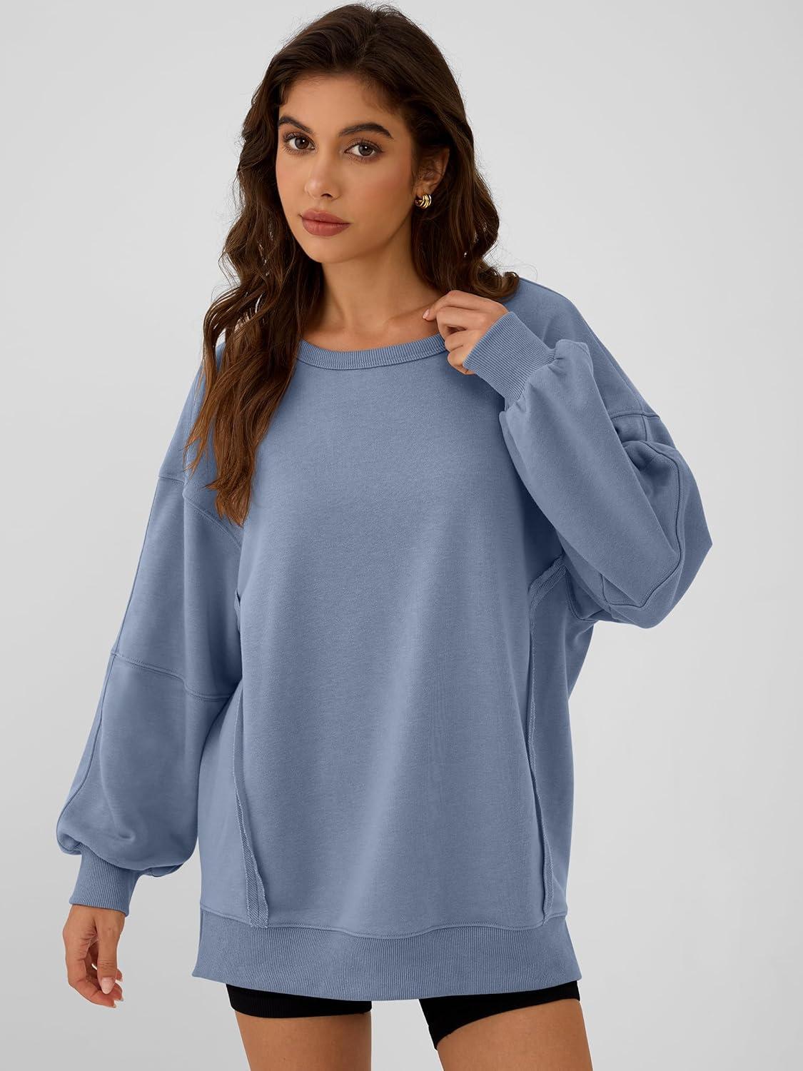 imageANRABESS Women Oversized Long Sleeve Sweatshirts Crewneck Side Slit Loose Teen Girl Pullover Top 2025 Fall Y2K Trendy OutfitsLight Blue