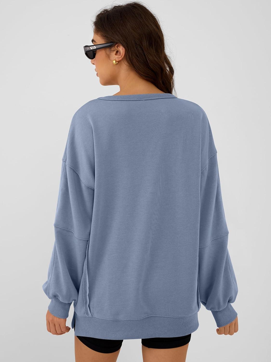 imageANRABESS Women Oversized Long Sleeve Sweatshirts Crewneck Side Slit Loose Teen Girl Pullover Top 2025 Fall Y2K Trendy OutfitsLight Blue