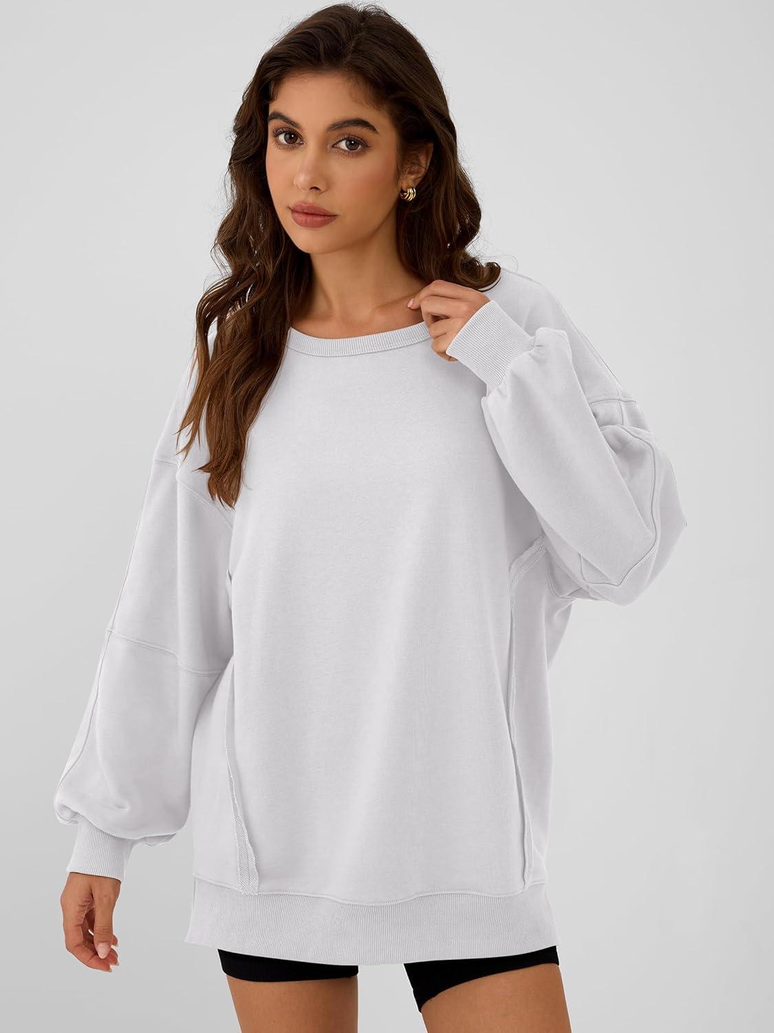 imageANRABESS Women Oversized Long Sleeve Sweatshirts Crewneck Side Slit Loose Teen Girl Pullover Top 2025 Fall Y2K Trendy OutfitsWhite