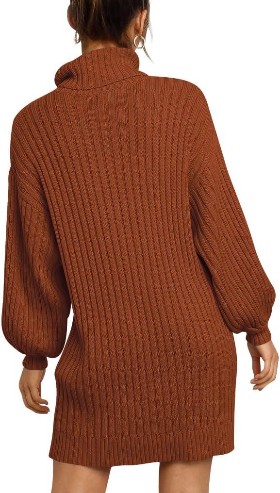 imageANRABESS Women Oversized Sweater Dress Turtleneck Batwing Long Sleeve Ribbed Knit Loose 2025 Fall Winter Casual Short DressCaramel