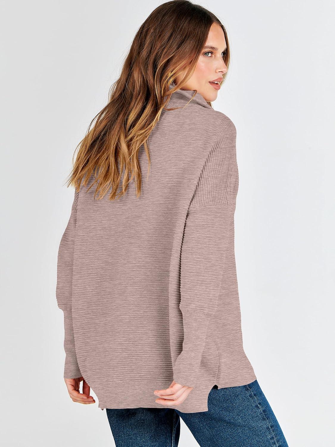 imageANRABESS Women Quarter Zip Oversized Casual Loose Rib Knit Cozy Pullover Sweaters Top 2025 Fall Fashion Outfits ClothesCamel