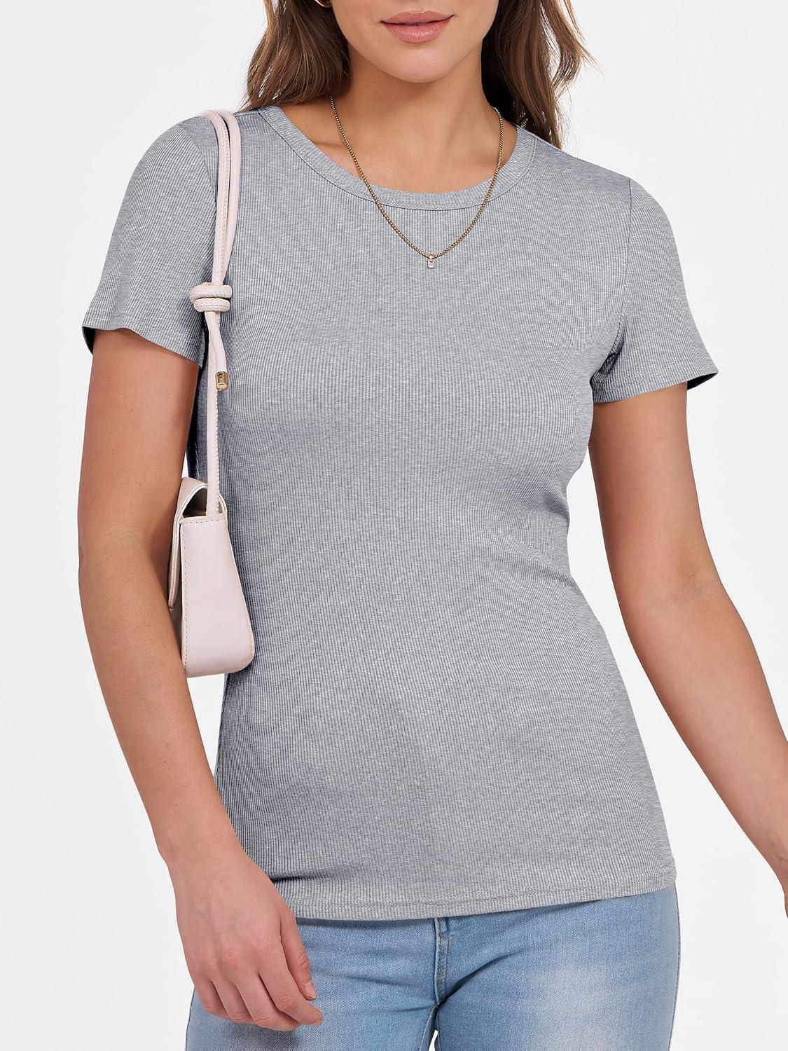 imageANRABESS Women Short Sleeve Crewneck Ribbed Knit Slim Fitted Shirts Summer Tops Basic Tee Casual 2025 Fall Outfits ClothesGrey