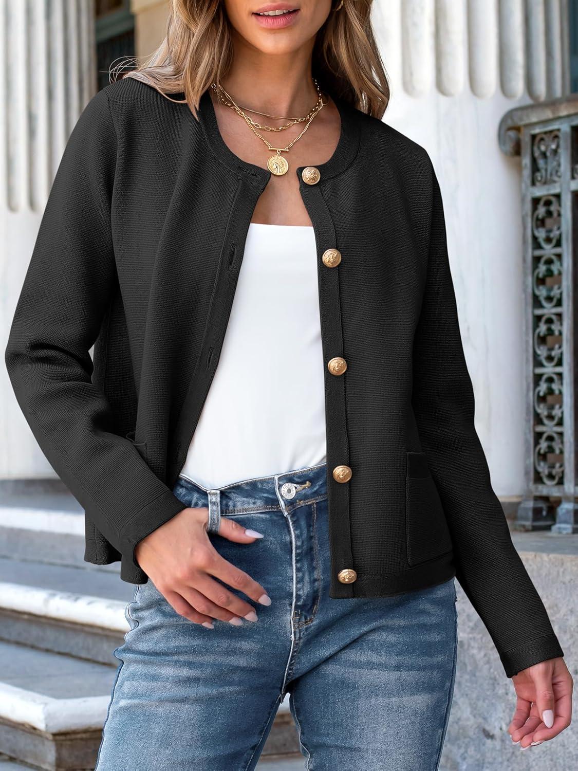 imageANRABESS Women Striped Cardigan Sweaters Button Down Cropped Knit Lady Jackets Coat 2025 Fall Outfits Trendy ClothesBlack