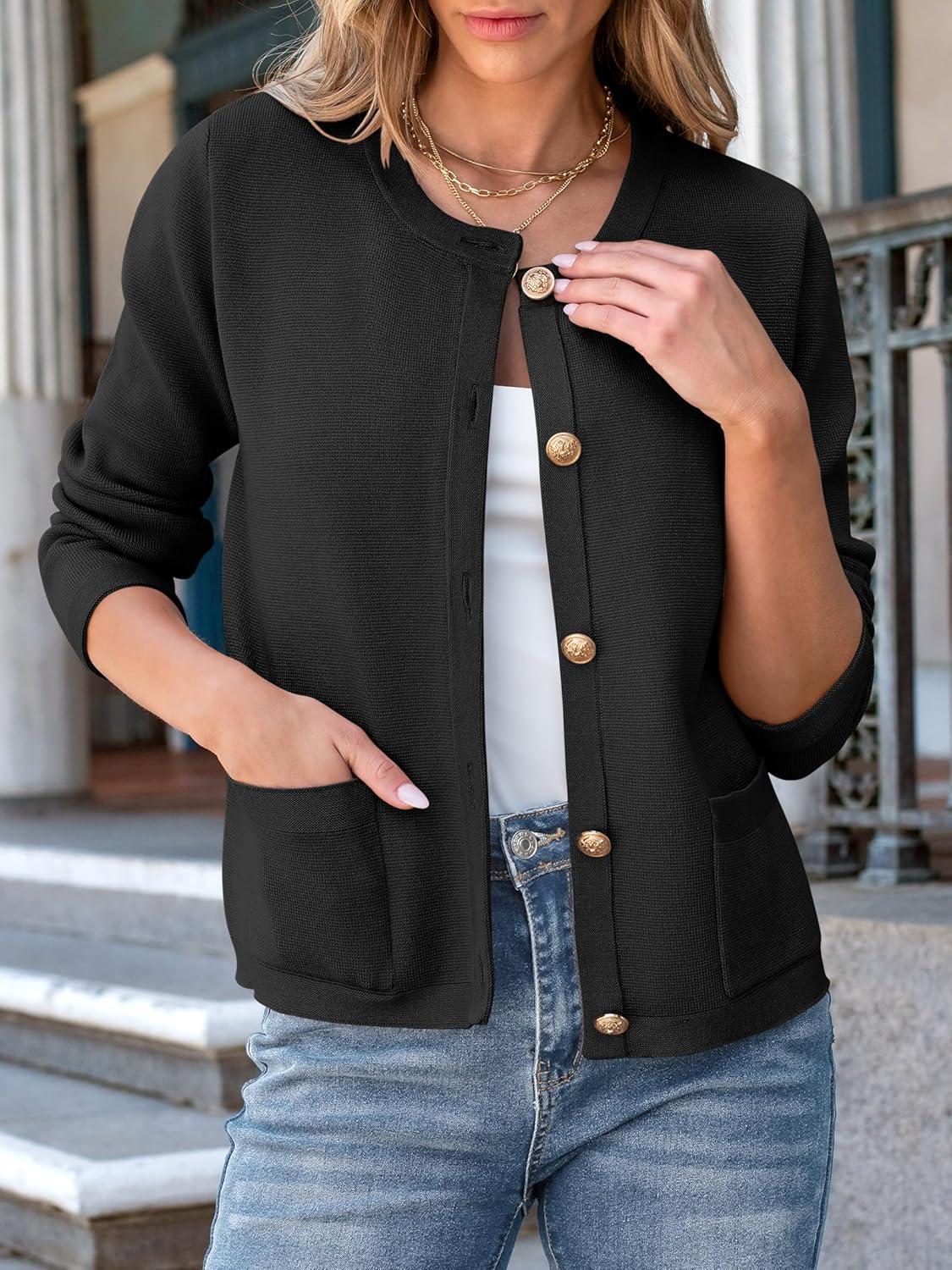 imageANRABESS Women Striped Cardigan Sweaters Button Down Cropped Knit Lady Jackets Coat 2025 Fall Outfits Trendy ClothesBlack