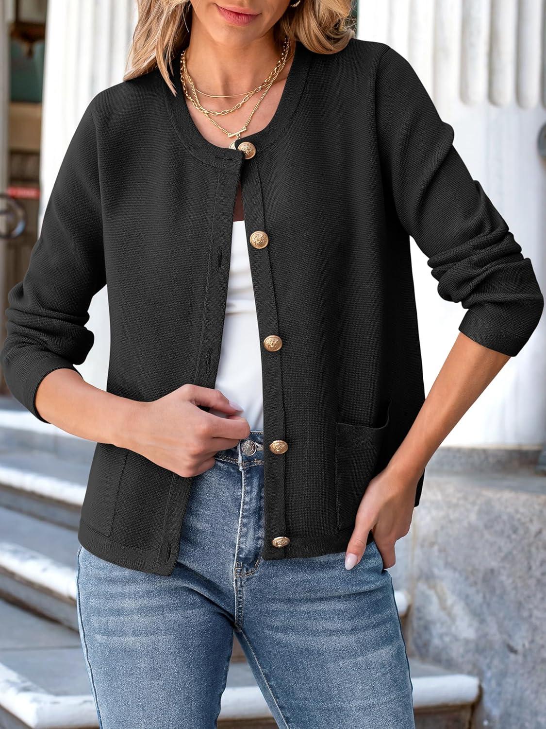 imageANRABESS Women Striped Cardigan Sweaters Button Down Cropped Knit Lady Jackets Coat 2025 Fall Outfits Trendy ClothesBlack