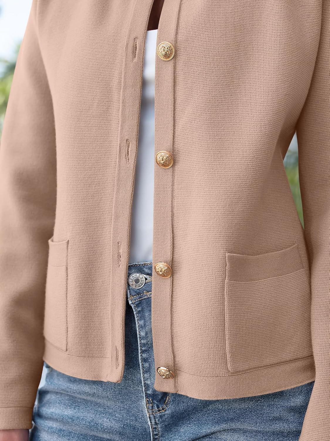 imageANRABESS Women Striped Cardigan Sweaters Button Down Cropped Knit Lady Jackets Coat 2025 Fall Outfits Trendy ClothesKhaki