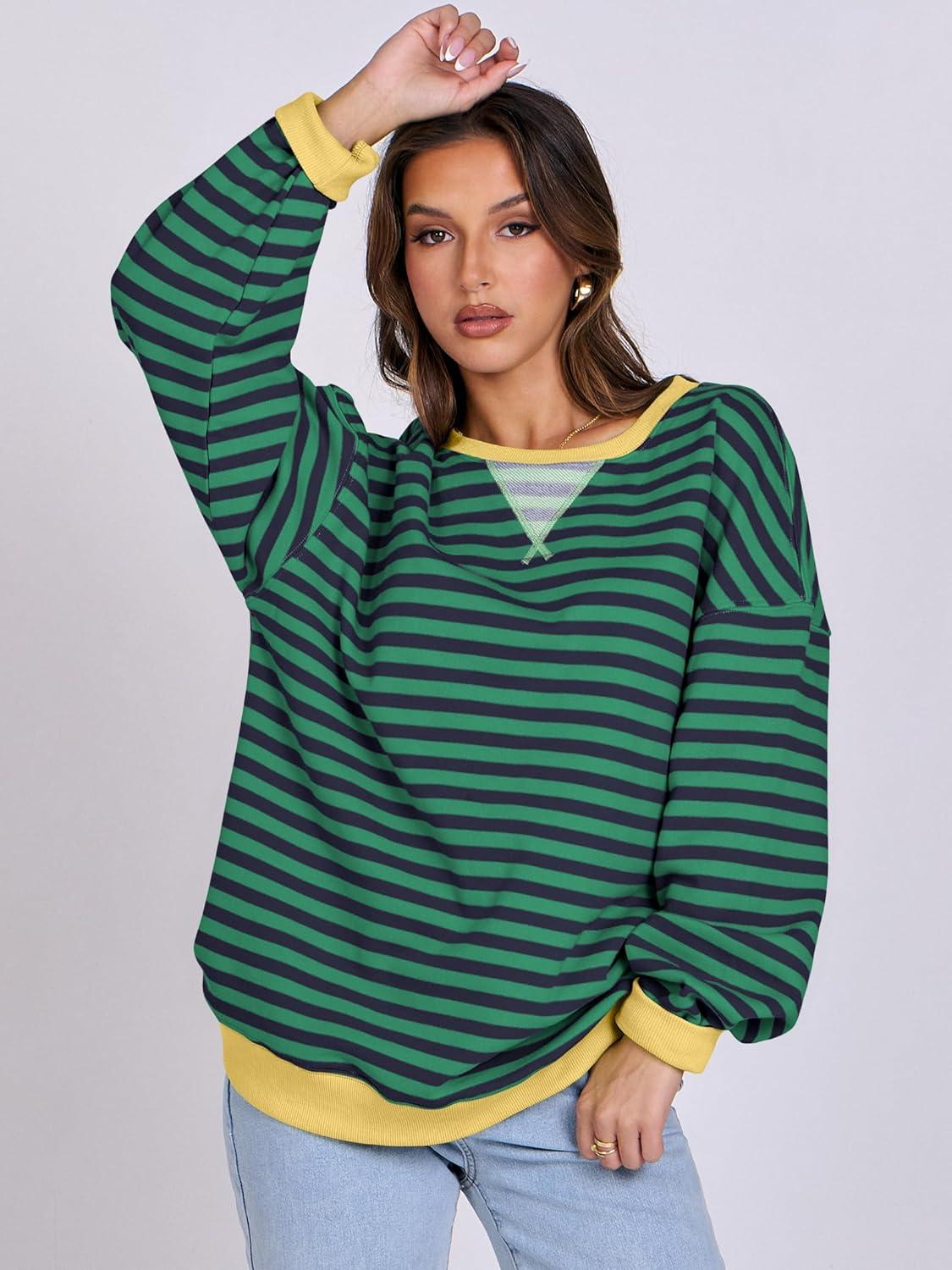 imageANRABESS Women Striped Sweatshirts Oversized Crewneck Long Sleeve Shirts Y2K Pullover Top 2025 Fall Outfits Fashion ClothesBlue Green