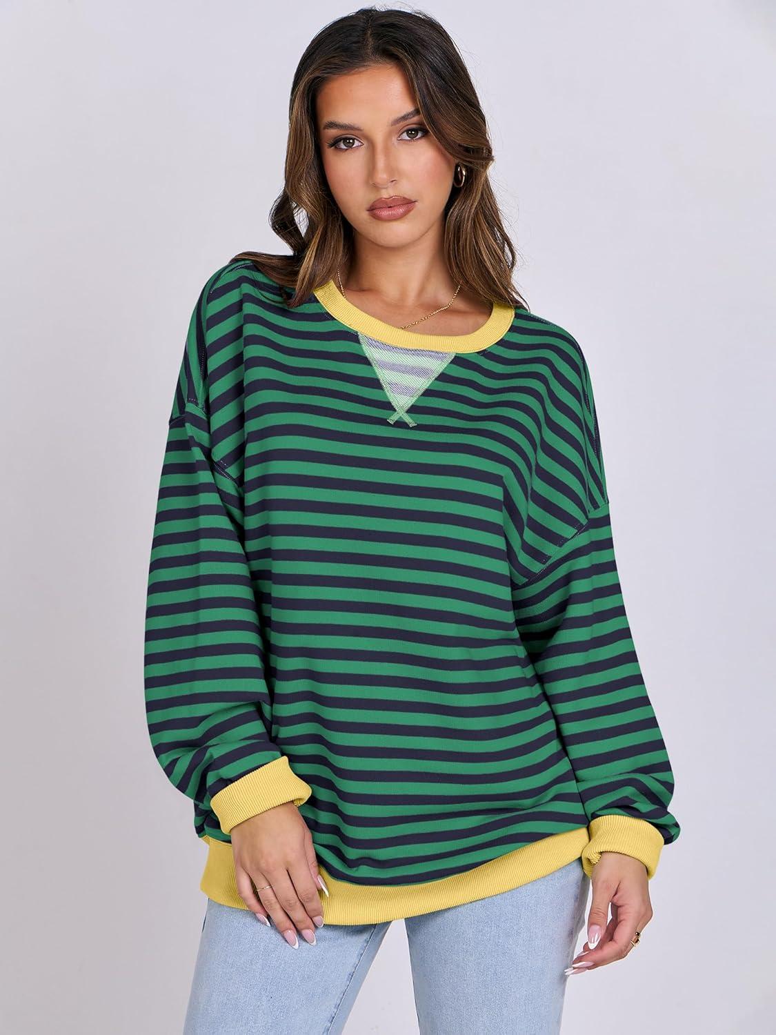 imageANRABESS Women Striped Sweatshirts Oversized Crewneck Long Sleeve Shirts Y2K Pullover Top 2025 Fall Outfits Fashion ClothesBlue Green