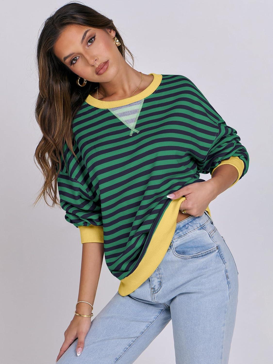 imageANRABESS Women Striped Sweatshirts Oversized Crewneck Long Sleeve Shirts Y2K Pullover Top 2025 Fall Outfits Fashion ClothesBlue Green