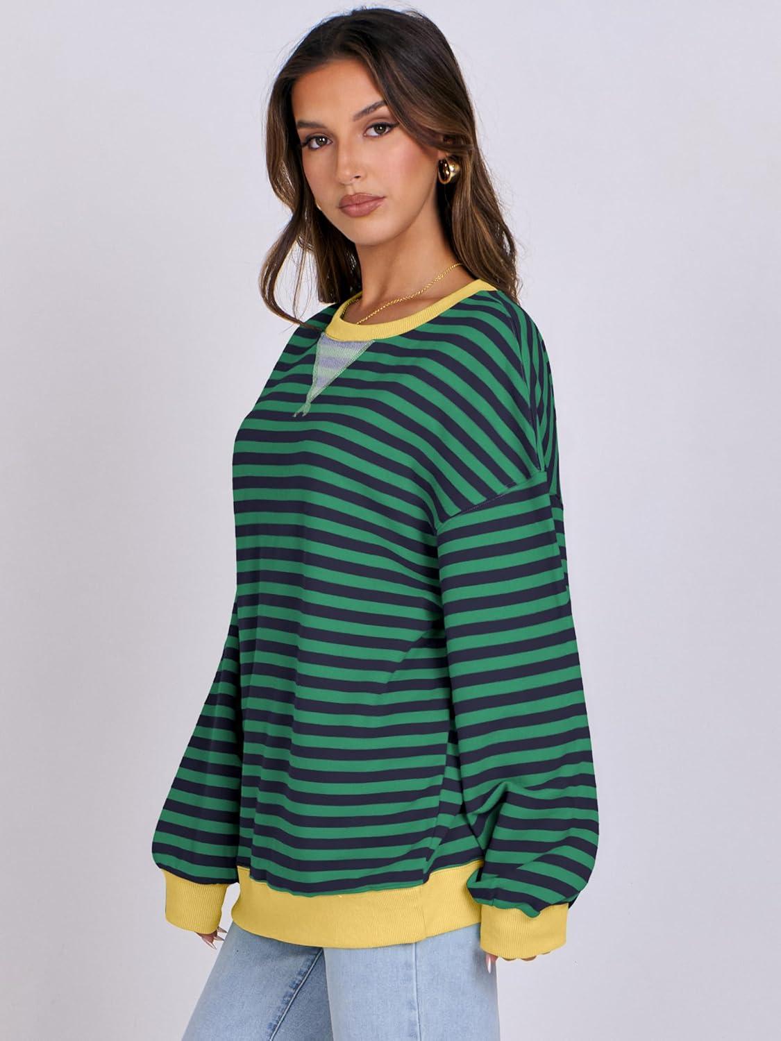 imageANRABESS Women Striped Sweatshirts Oversized Crewneck Long Sleeve Shirts Y2K Pullover Top 2025 Fall Outfits Fashion ClothesBlue Green