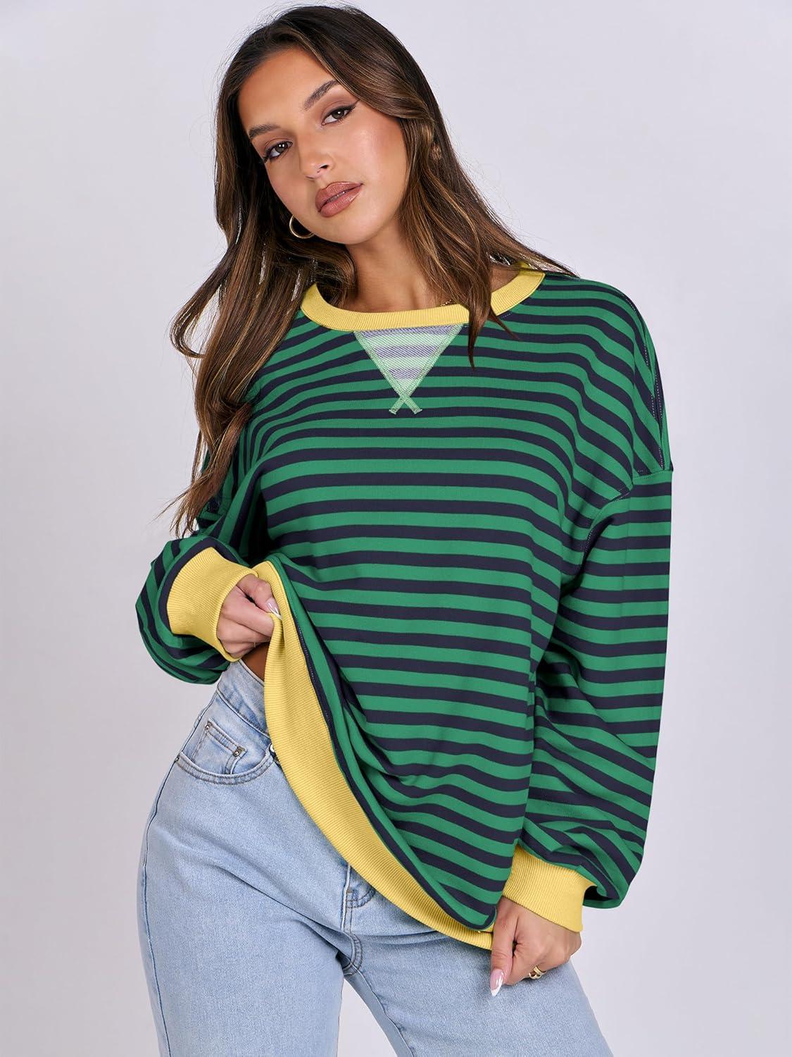 imageANRABESS Women Striped Sweatshirts Oversized Crewneck Long Sleeve Shirts Y2K Pullover Top 2025 Fall Outfits Fashion ClothesBlue Green