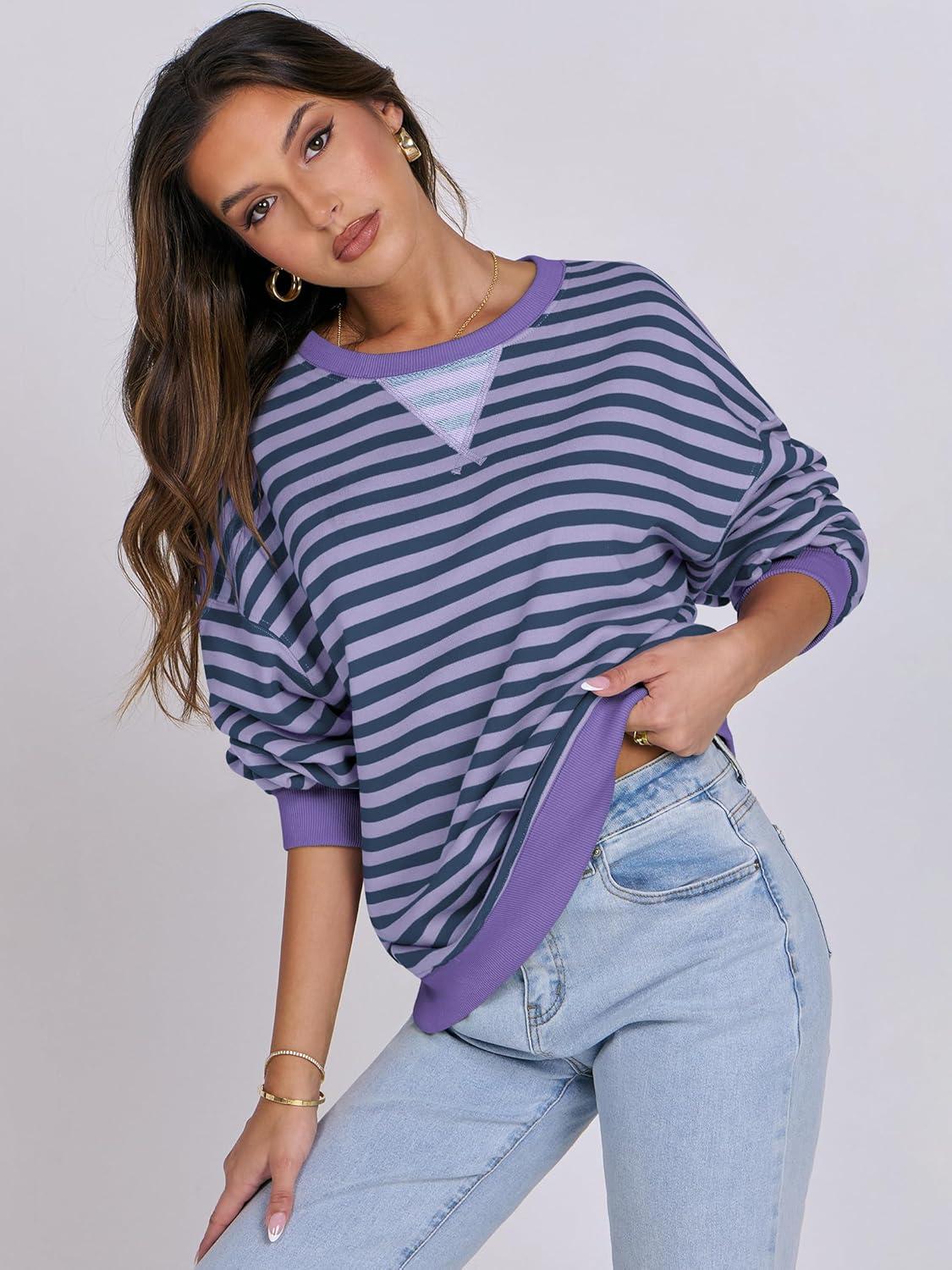 imageANRABESS Women Striped Sweatshirts Oversized Crewneck Long Sleeve Shirts Y2K Pullover Top 2025 Fall Outfits Fashion ClothesBlue Purple
