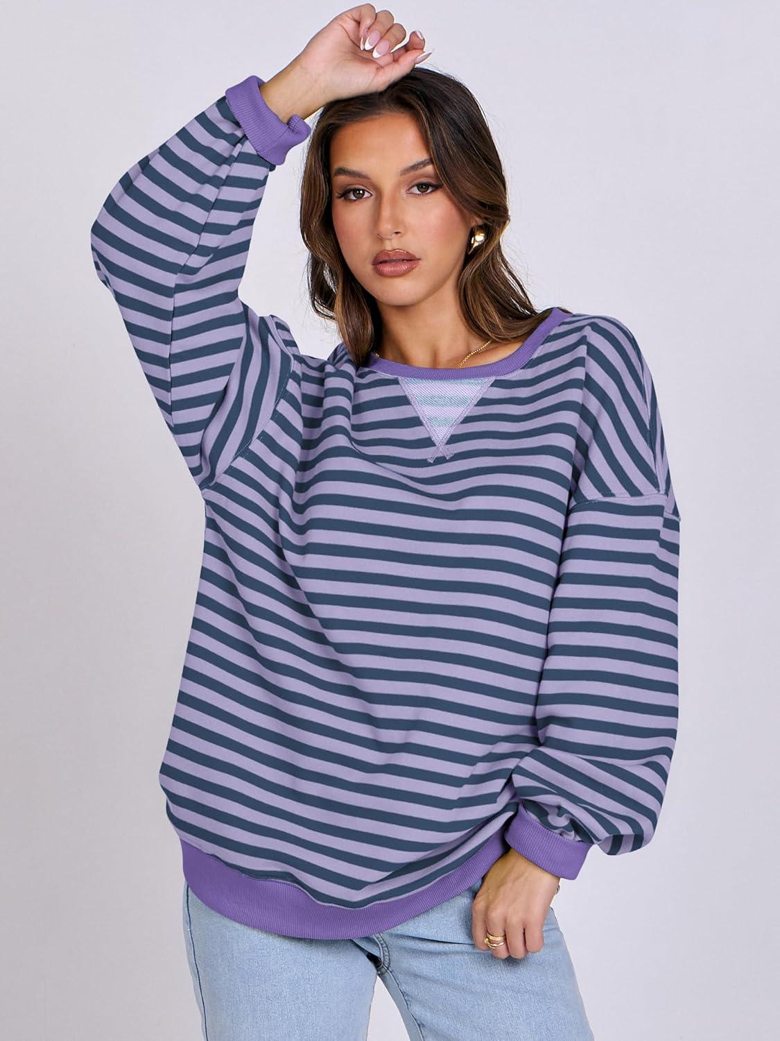 imageANRABESS Women Striped Sweatshirts Oversized Crewneck Long Sleeve Shirts Y2K Pullover Top 2025 Fall Outfits Fashion ClothesBlue Purple