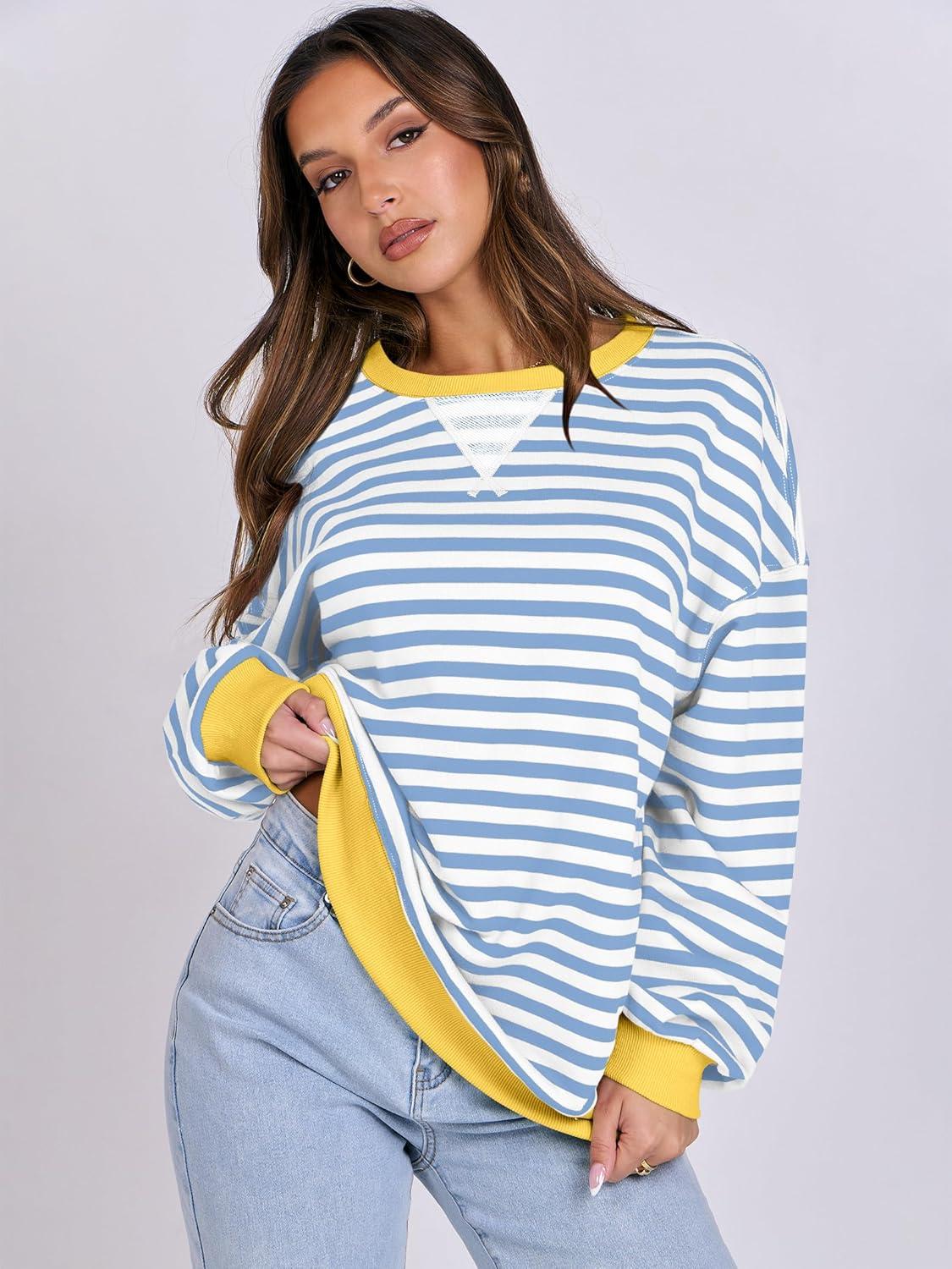 imageANRABESS Women Striped Sweatshirts Oversized Crewneck Long Sleeve Shirts Y2K Pullover Top 2025 Fall Outfits Fashion ClothesBule White