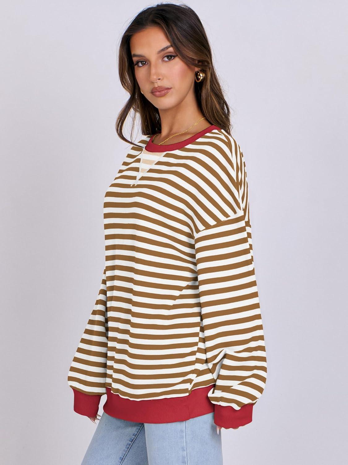 imageANRABESS Women Striped Sweatshirts Oversized Crewneck Long Sleeve Shirts Y2K Pullover Top 2025 Fall Outfits Fashion ClothesCaramel White