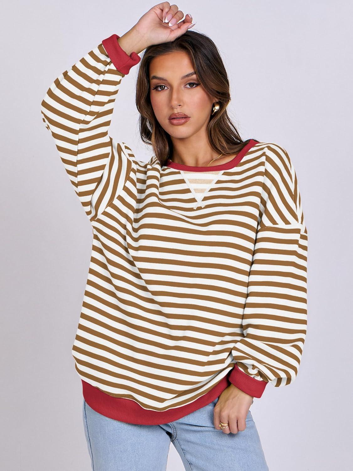 imageANRABESS Women Striped Sweatshirts Oversized Crewneck Long Sleeve Shirts Y2K Pullover Top 2025 Fall Outfits Fashion ClothesCaramel White
