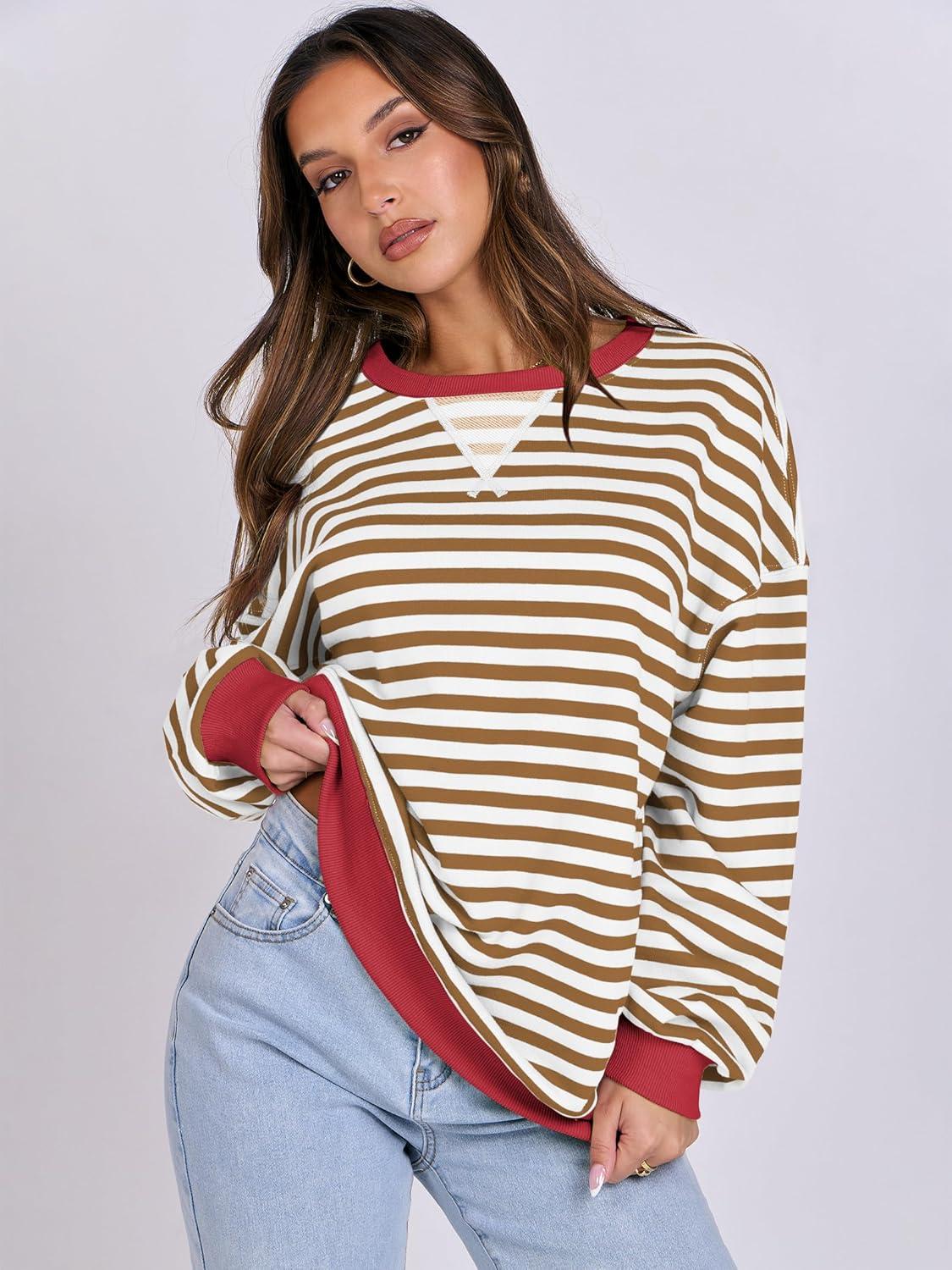 imageANRABESS Women Striped Sweatshirts Oversized Crewneck Long Sleeve Shirts Y2K Pullover Top 2025 Fall Outfits Fashion ClothesCaramel White