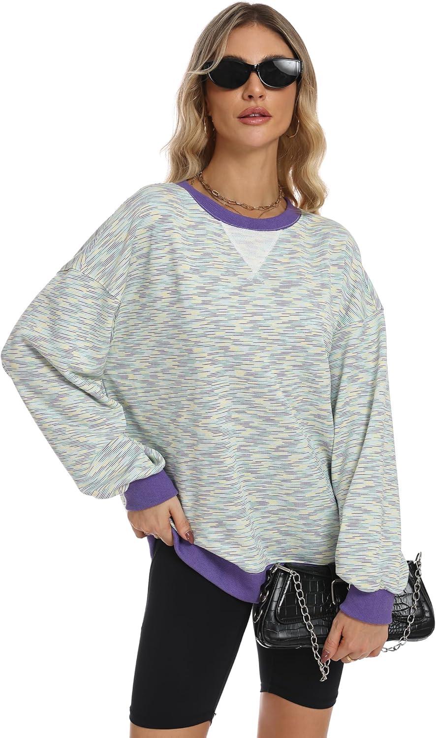 imageANRABESS Women Striped Sweatshirts Oversized Crewneck Long Sleeve Shirts Y2K Pullover Top 2025 Fall Outfits Fashion ClothesGreen Purple Yellow Stripe