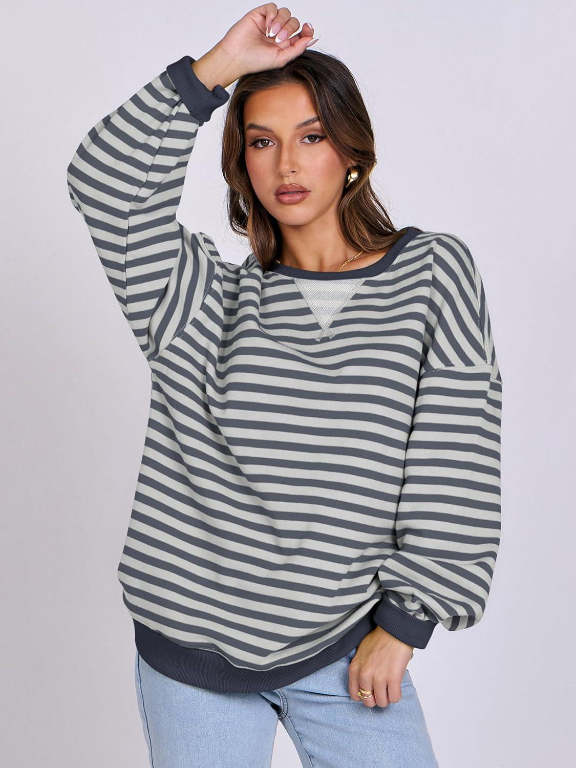 imageANRABESS Women Striped Sweatshirts Oversized Crewneck Long Sleeve Shirts Y2K Pullover Top 2025 Fall Outfits Fashion ClothesGrey Blue