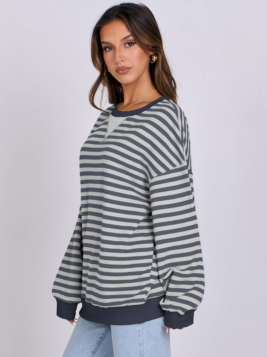 imageANRABESS Women Striped Sweatshirts Oversized Crewneck Long Sleeve Shirts Y2K Pullover Top 2025 Fall Outfits Fashion ClothesGrey Blue