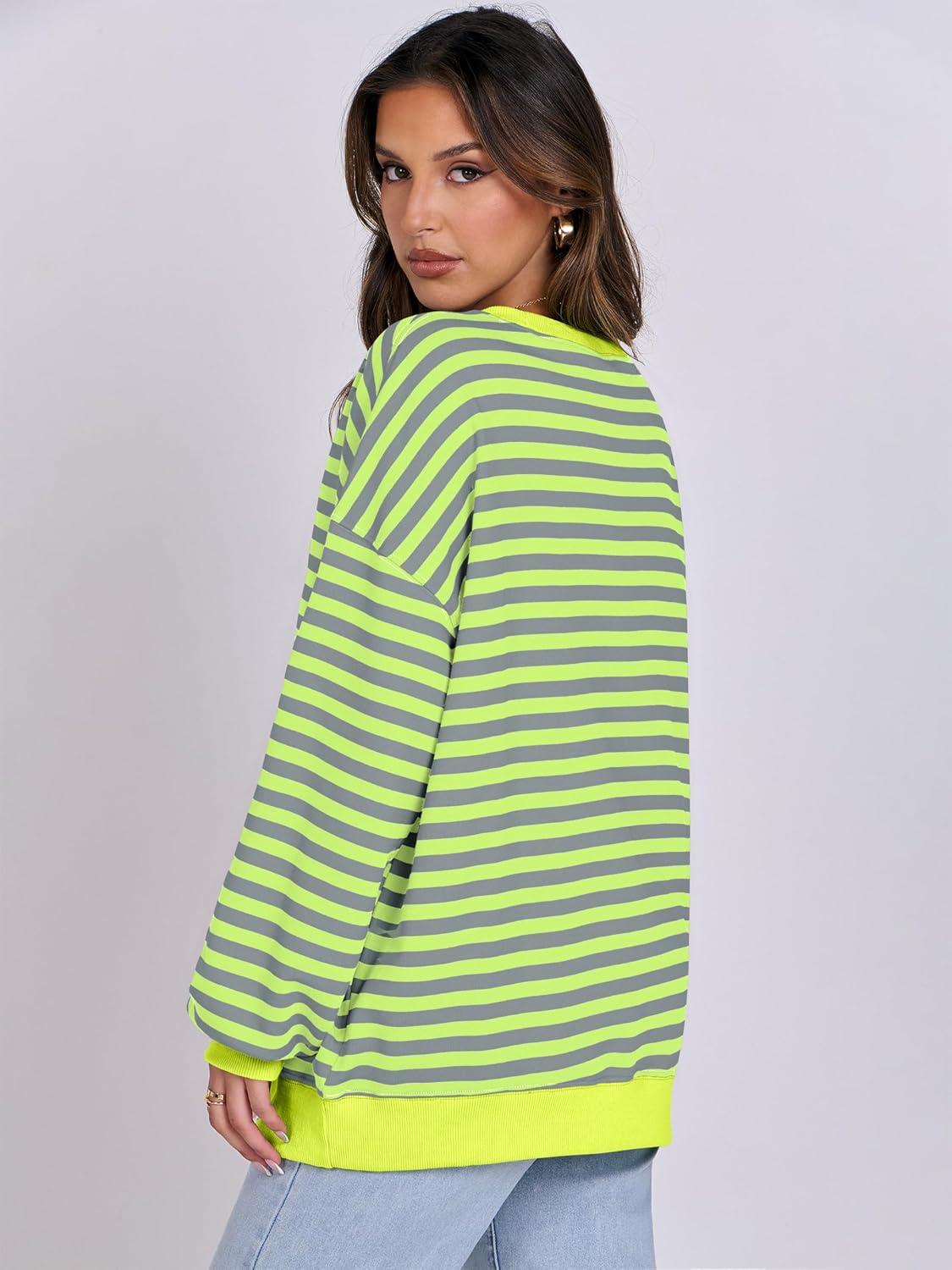 imageANRABESS Women Striped Sweatshirts Oversized Crewneck Long Sleeve Shirts Y2K Pullover Top 2025 Fall Outfits Fashion ClothesGrey Fluorescent Green