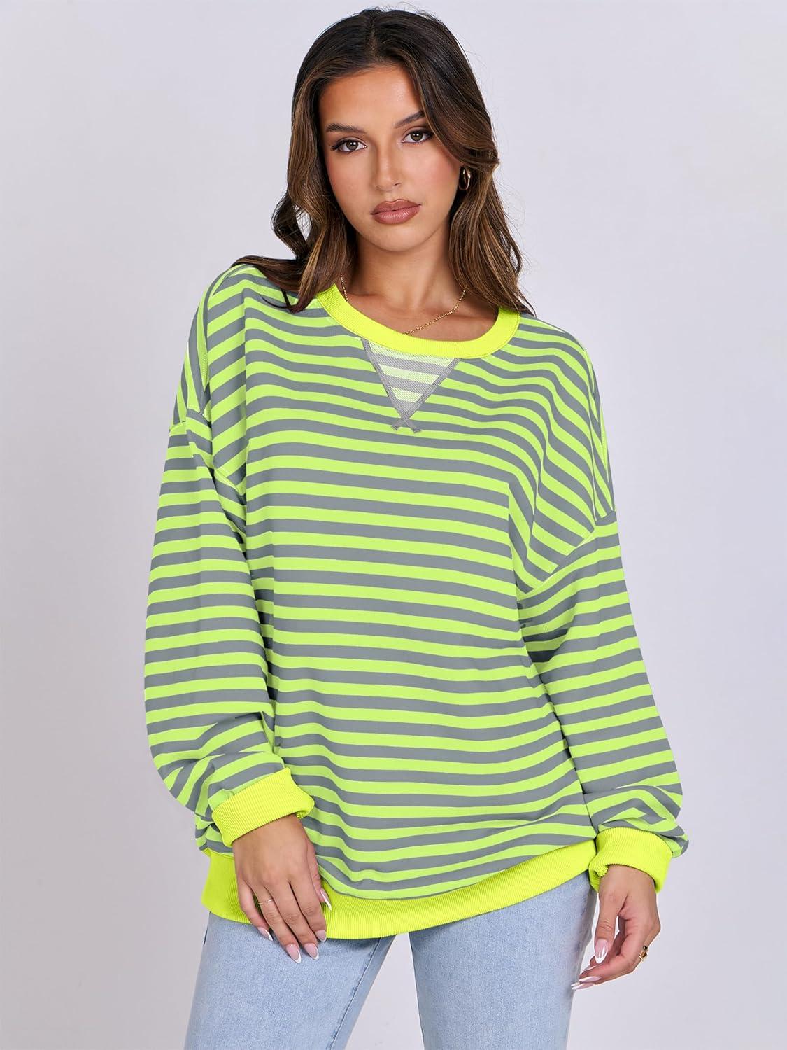 imageANRABESS Women Striped Sweatshirts Oversized Crewneck Long Sleeve Shirts Y2K Pullover Top 2025 Fall Outfits Fashion ClothesGrey Fluorescent Green
