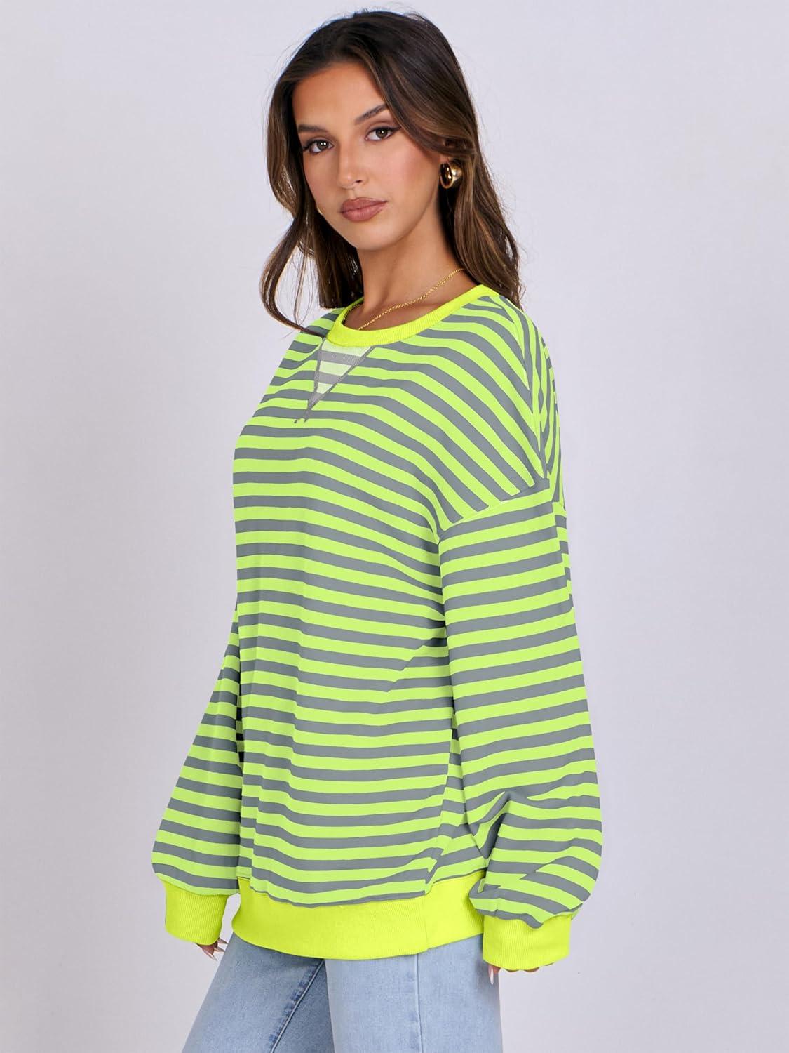 imageANRABESS Women Striped Sweatshirts Oversized Crewneck Long Sleeve Shirts Y2K Pullover Top 2025 Fall Outfits Fashion ClothesGrey Fluorescent Green