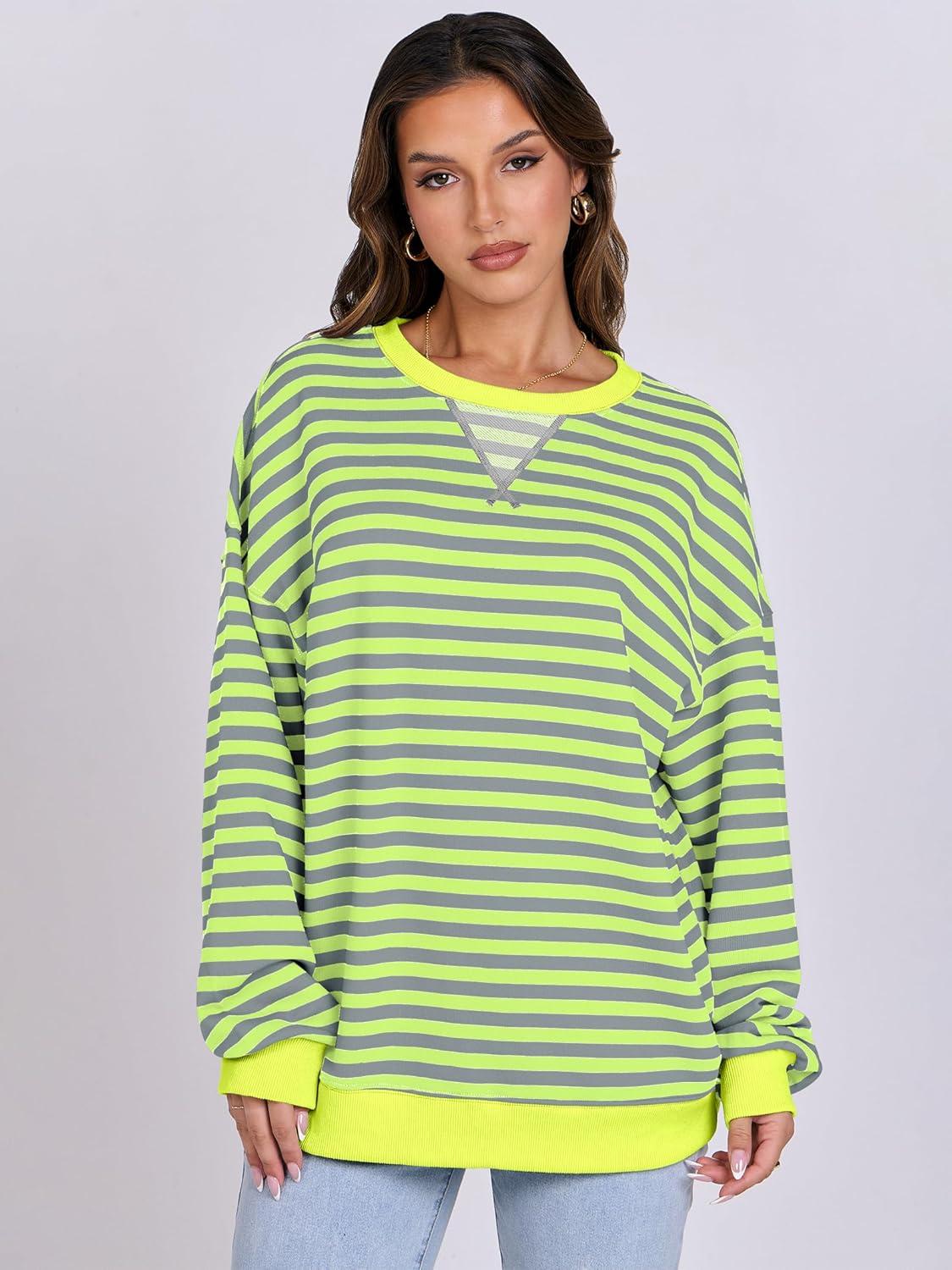 imageANRABESS Women Striped Sweatshirts Oversized Crewneck Long Sleeve Shirts Y2K Pullover Top 2025 Fall Outfits Fashion ClothesGrey Fluorescent Green