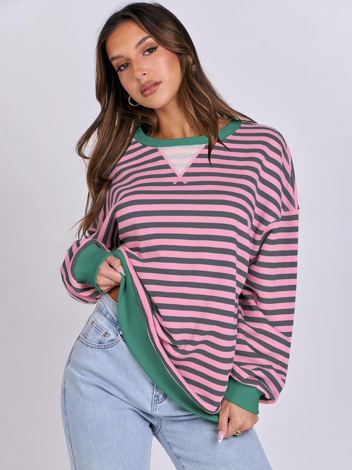 imageANRABESS Women Striped Sweatshirts Oversized Crewneck Long Sleeve Shirts Y2K Pullover Top 2025 Fall Outfits Fashion ClothesGrey Pink