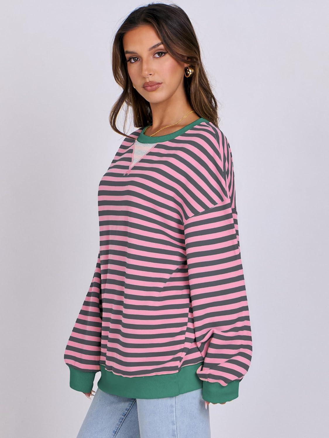 imageANRABESS Women Striped Sweatshirts Oversized Crewneck Long Sleeve Shirts Y2K Pullover Top 2025 Fall Outfits Fashion ClothesGrey Pink