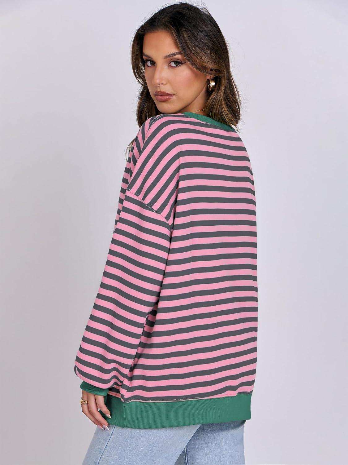 imageANRABESS Women Striped Sweatshirts Oversized Crewneck Long Sleeve Shirts Y2K Pullover Top 2025 Fall Outfits Fashion ClothesGrey Pink
