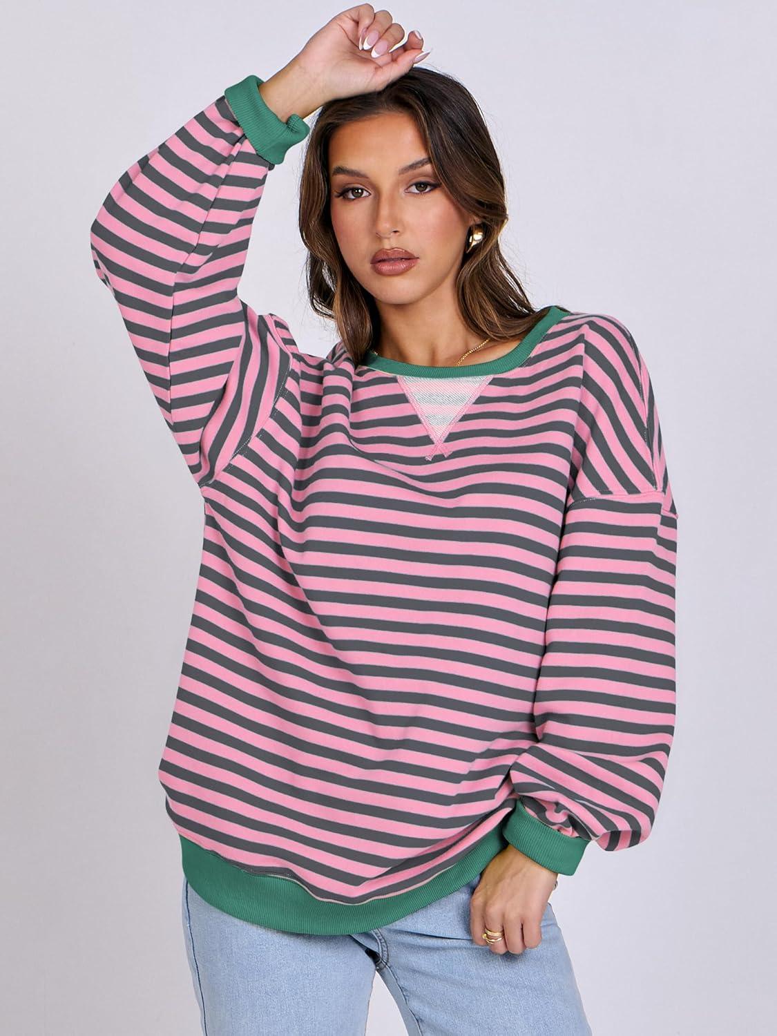 imageANRABESS Women Striped Sweatshirts Oversized Crewneck Long Sleeve Shirts Y2K Pullover Top 2025 Fall Outfits Fashion ClothesGrey Pink