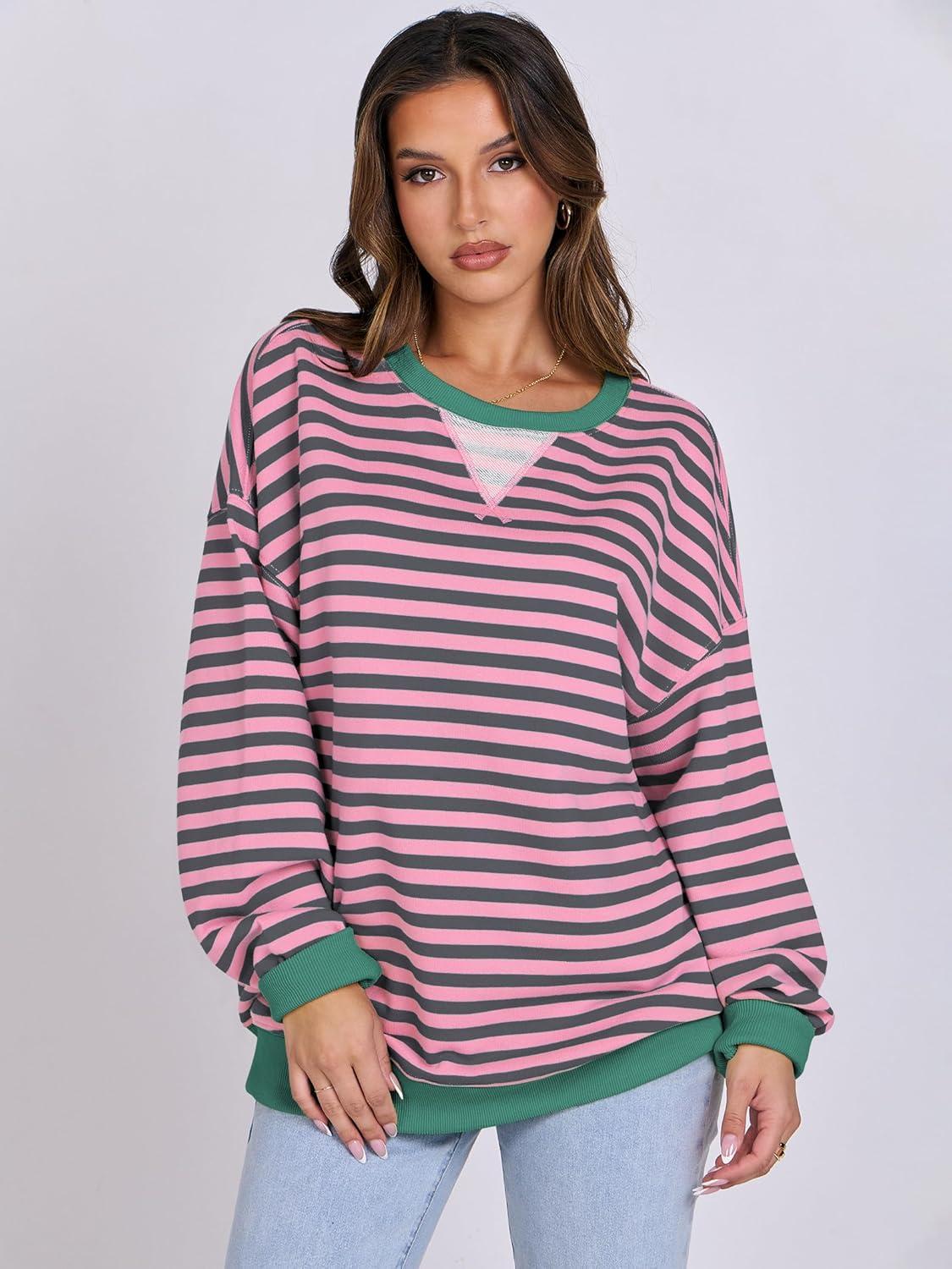imageANRABESS Women Striped Sweatshirts Oversized Crewneck Long Sleeve Shirts Y2K Pullover Top 2025 Fall Outfits Fashion ClothesGrey Pink