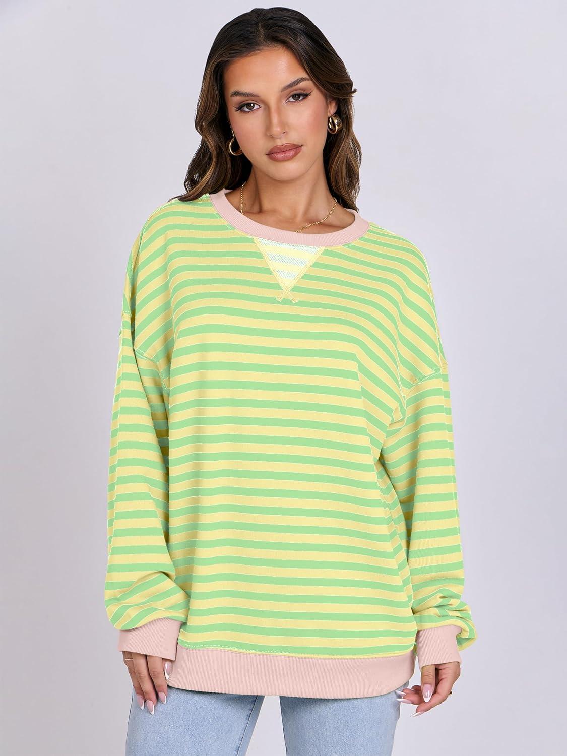 imageANRABESS Women Striped Sweatshirts Oversized Crewneck Long Sleeve Shirts Y2K Pullover Top 2025 Fall Outfits Fashion ClothesLight Yellow Green