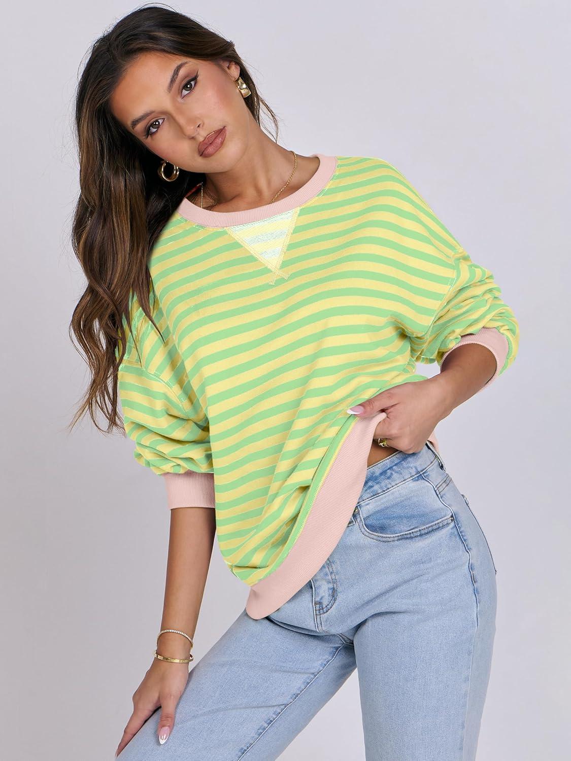 imageANRABESS Women Striped Sweatshirts Oversized Crewneck Long Sleeve Shirts Y2K Pullover Top 2025 Fall Outfits Fashion ClothesLight Yellow Green