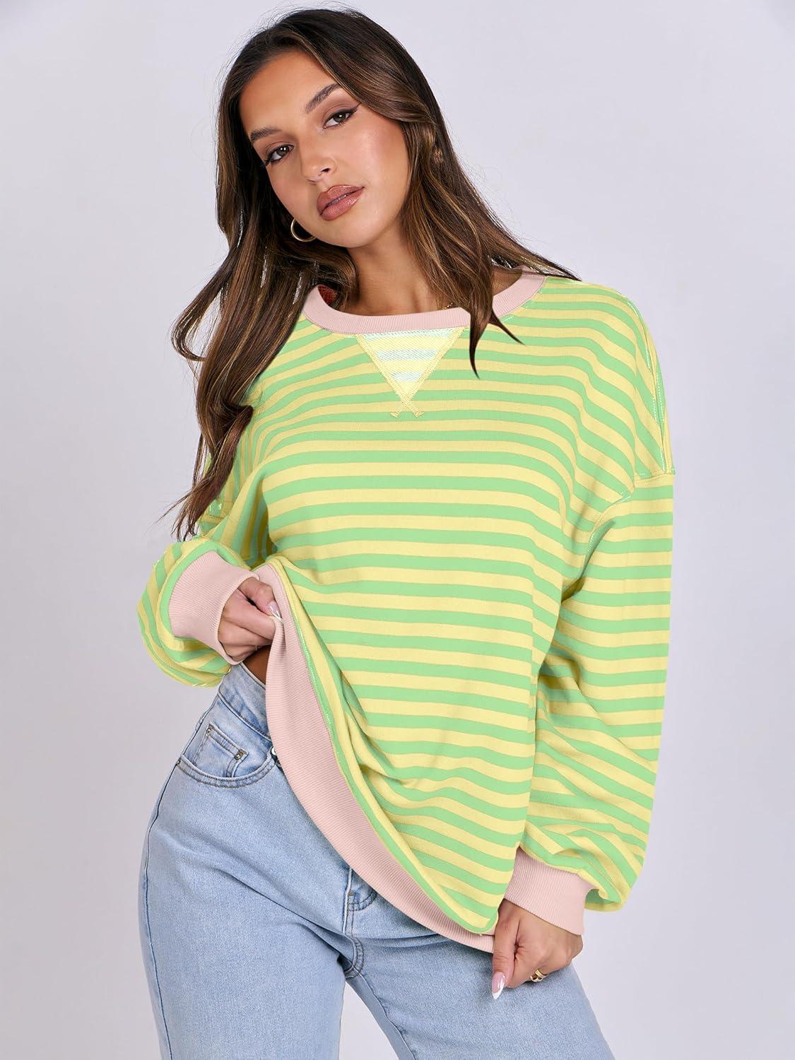 imageANRABESS Women Striped Sweatshirts Oversized Crewneck Long Sleeve Shirts Y2K Pullover Top 2025 Fall Outfits Fashion ClothesLight Yellow Green