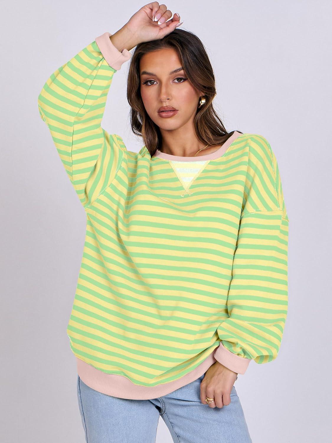 imageANRABESS Women Striped Sweatshirts Oversized Crewneck Long Sleeve Shirts Y2K Pullover Top 2025 Fall Outfits Fashion ClothesLight Yellow Green